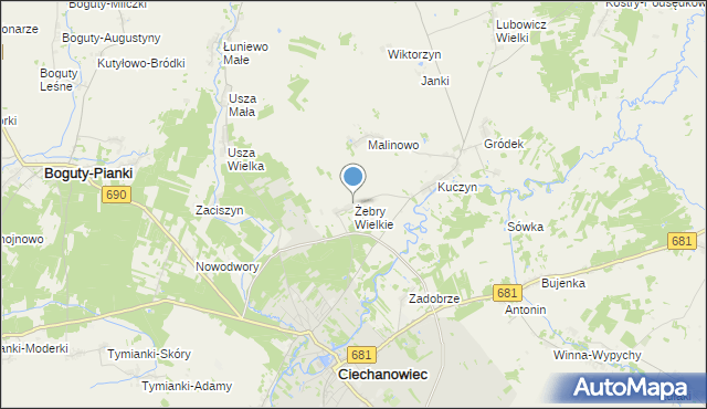 mapa Żebry Wielkie, Żebry Wielkie na mapie Targeo